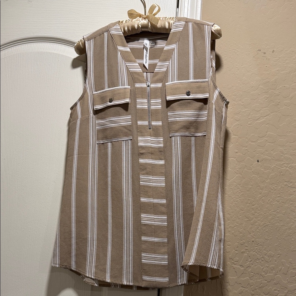 Collection B Brown Striped Sleeveless Blouse